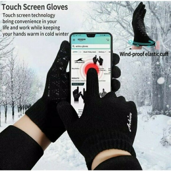 Achiou Winter Glove Black Large Touchscreen Compatible Warm - Picture 6 of 6